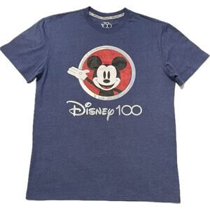 Disney 100 Mickey Mouse Mens Shirt Size Large Blue Short Sleeve Graphic T Shirt
